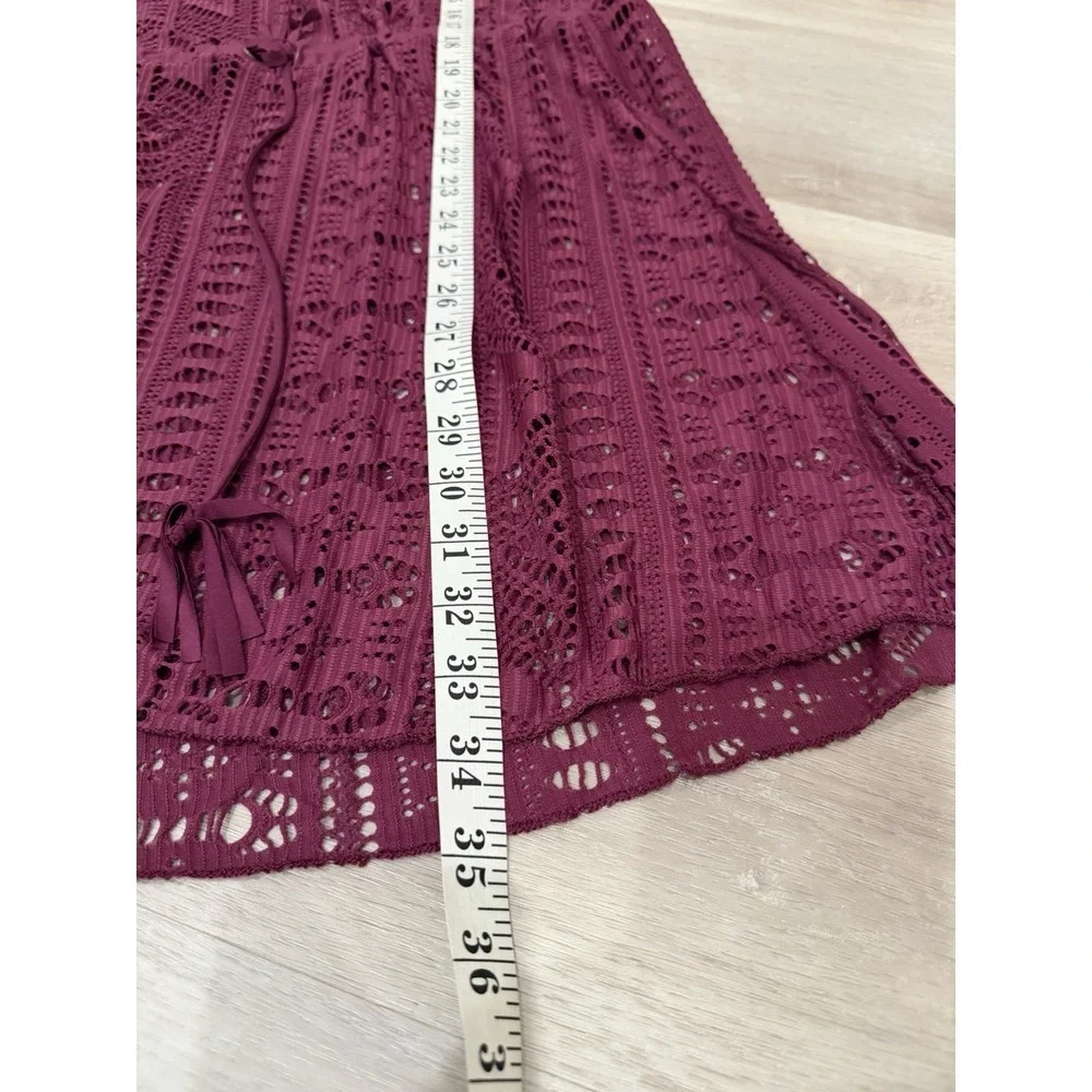 Becca Crochet Swim Cover Up Dress XS Burgundy Beach Boho Resort Wear Cruise